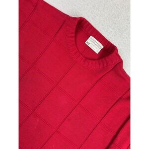 Vintage Lord Jeff Sweater Mens Large Red 100% Fine Cotton Made in USA Grid 90s